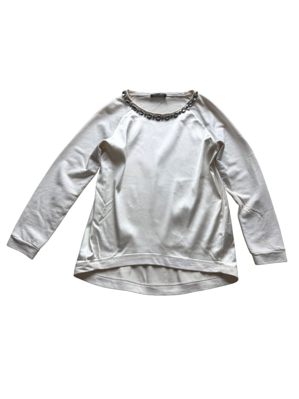 Flavio Castellani Women's Long Sleeve Top M Beige Embellished Snakeskin Textured
